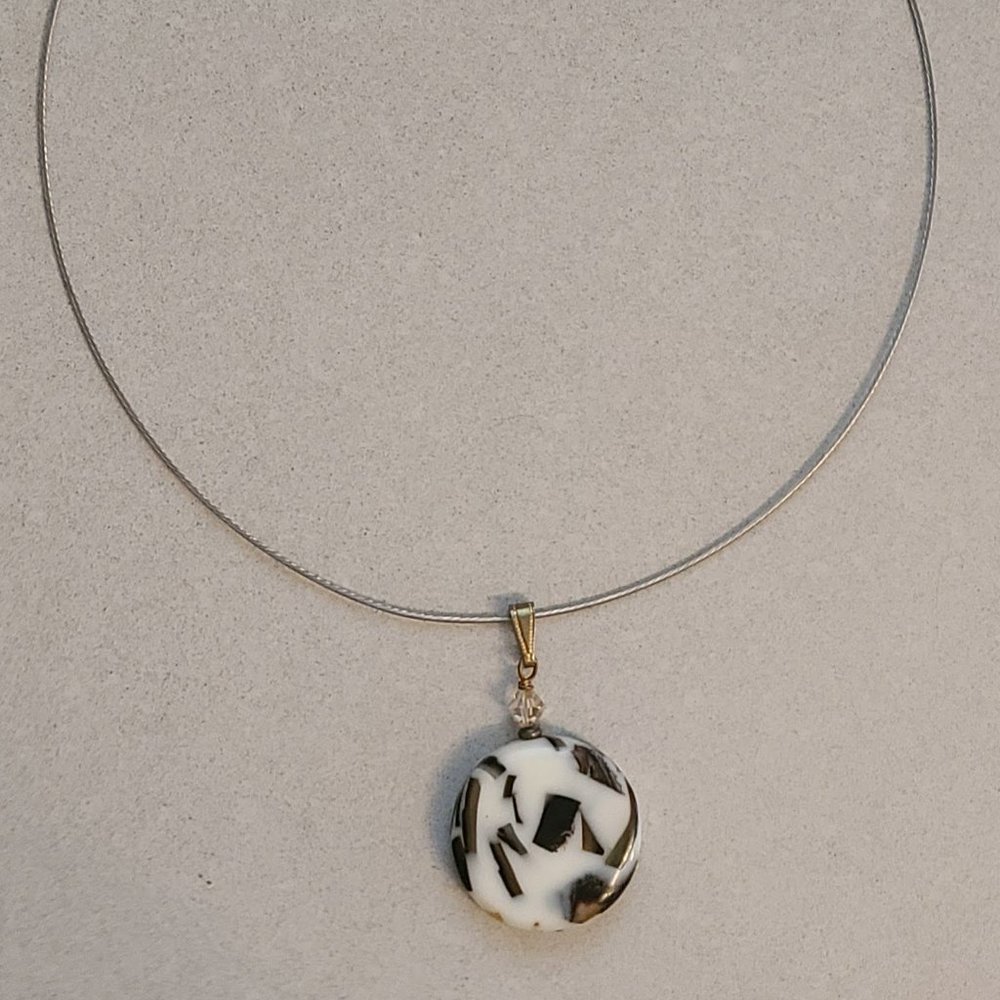 Necklace with White Round Glass Pendant